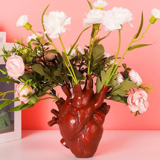 Anatomical Heart-Shaped Resin Flower Vase Red - Shadowplay Collection