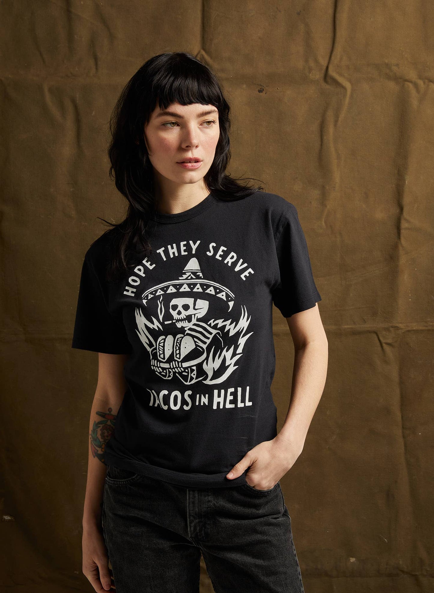 Hope They Serve Tacos In Hell Vintage Western Tee Adults: M