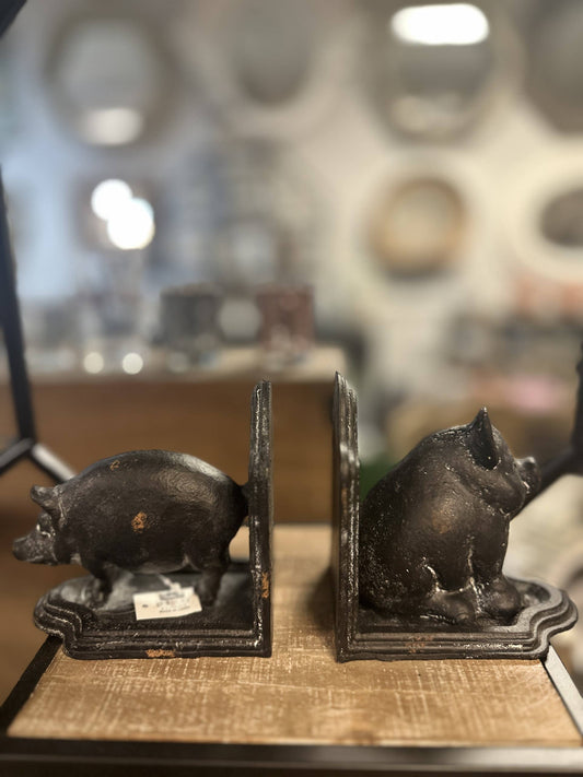 Cast Iron Pig Bookend in Black Rustic Finish