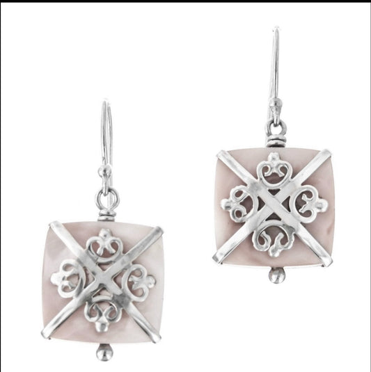 Mother of Pearl Shell Filigree Sterling Silver Earrings