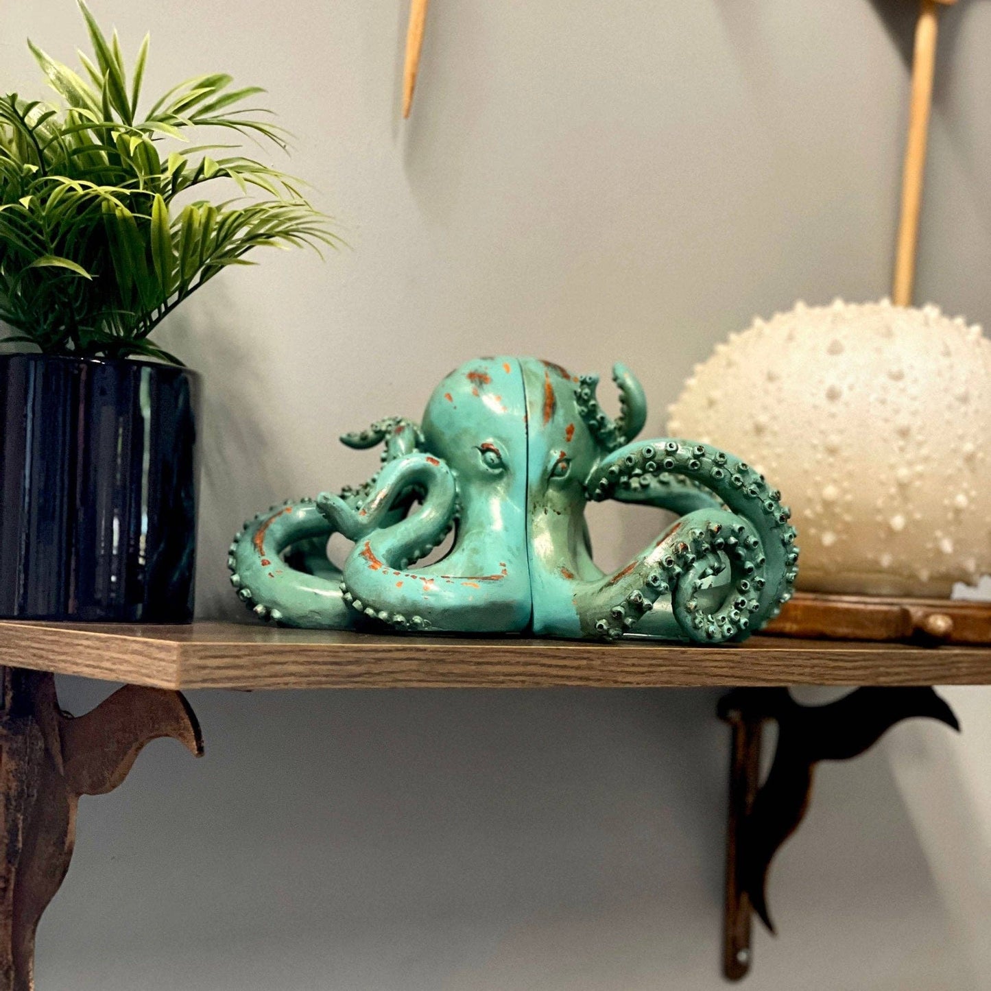 Aqua Green Octopus Bookend Set-Heavy Durable Polyresin