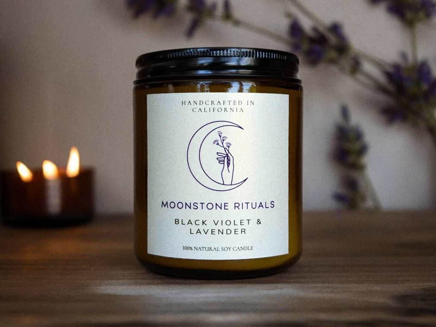 Moonstone Rituals Black Violet & Lavender Soy Candle - Shadowplay Collection