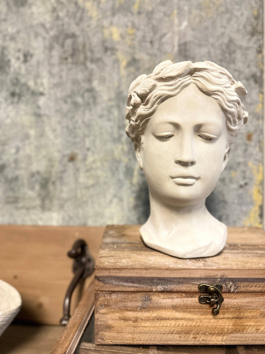 White Cement Lady Head Planter