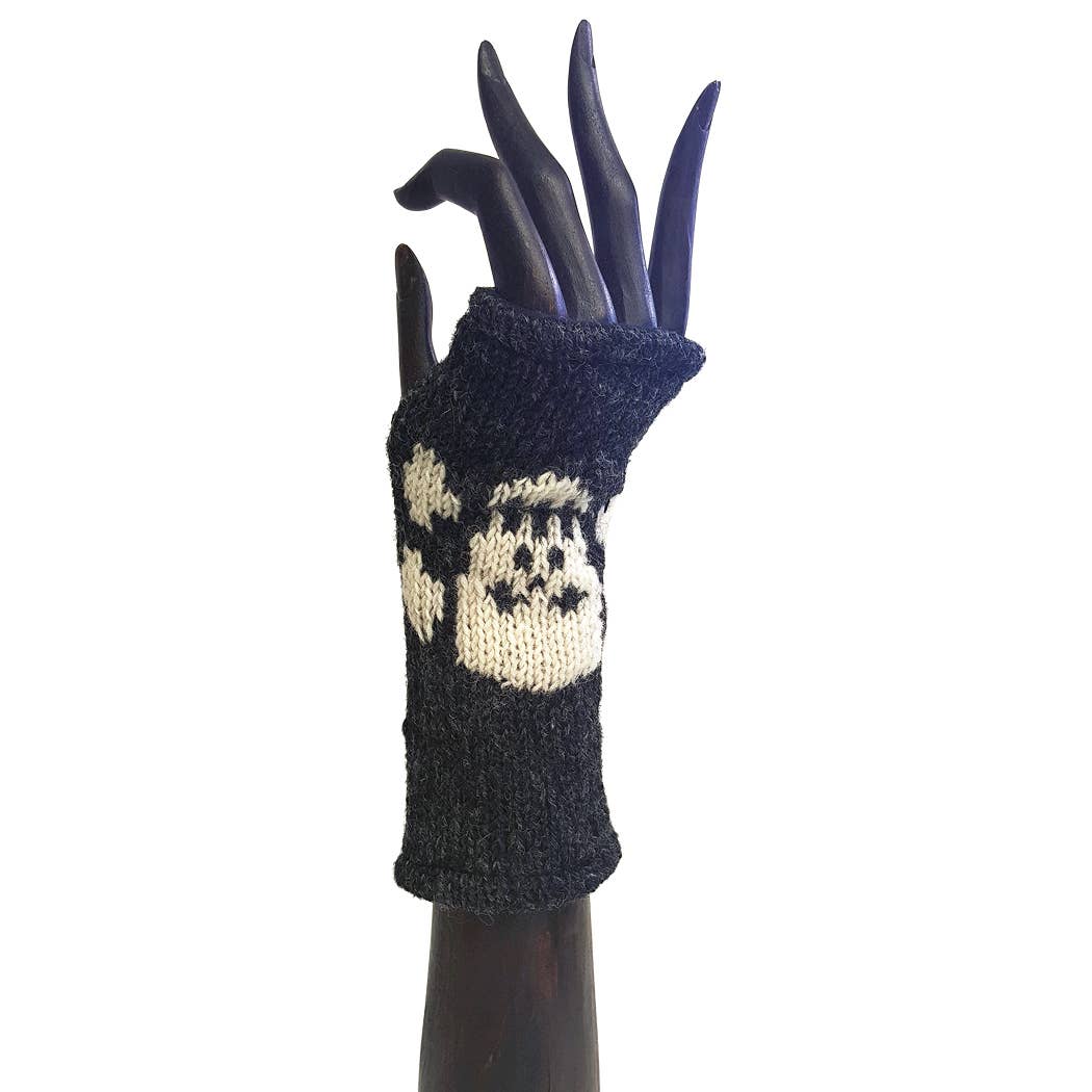 Skull and Crossbones Handwarmers/Fingerless Gloves-Black