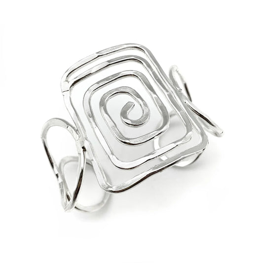 Square Spiral Silver Plated Adjustable Cuff Bracelet - Shadowplay Collection