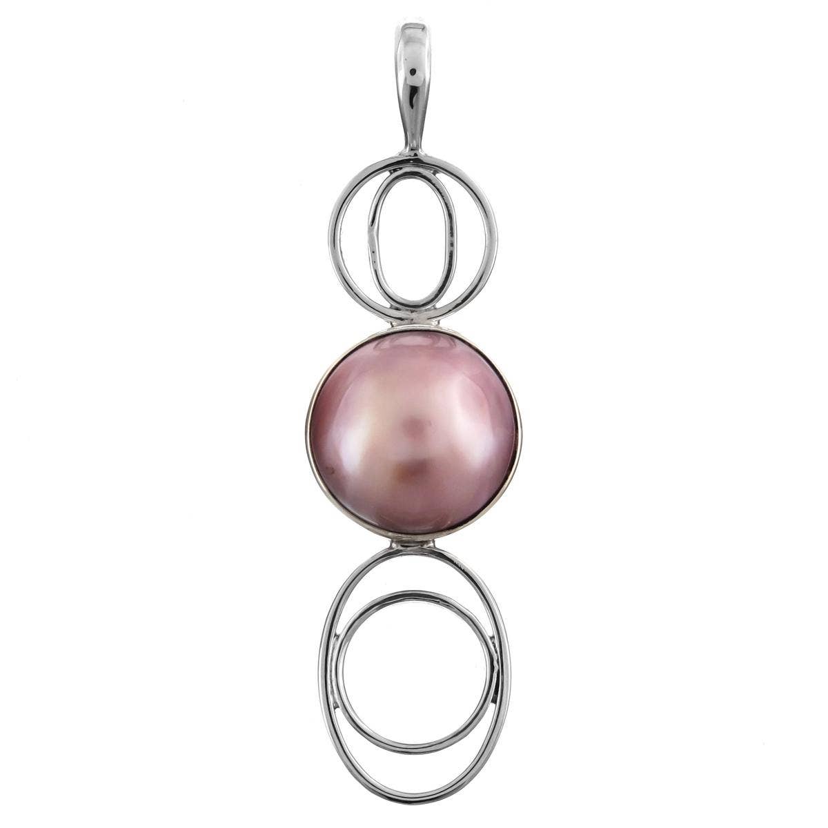 Pink Mabe Pearl Sterling Silver Pendant with Sterling Silver Rope Chain