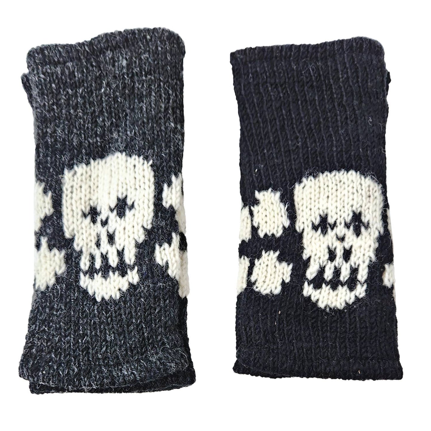 Skull and Crossbones Handwarmers/Fingerless Gloves-Black