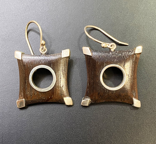 Sterling Silver Exotic Sono Wood Earrings