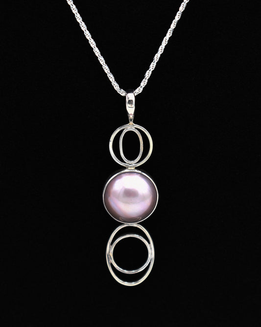 Pink Mabe Pearl Sterling Silver Pendant with Sterling Silver Rope Chain