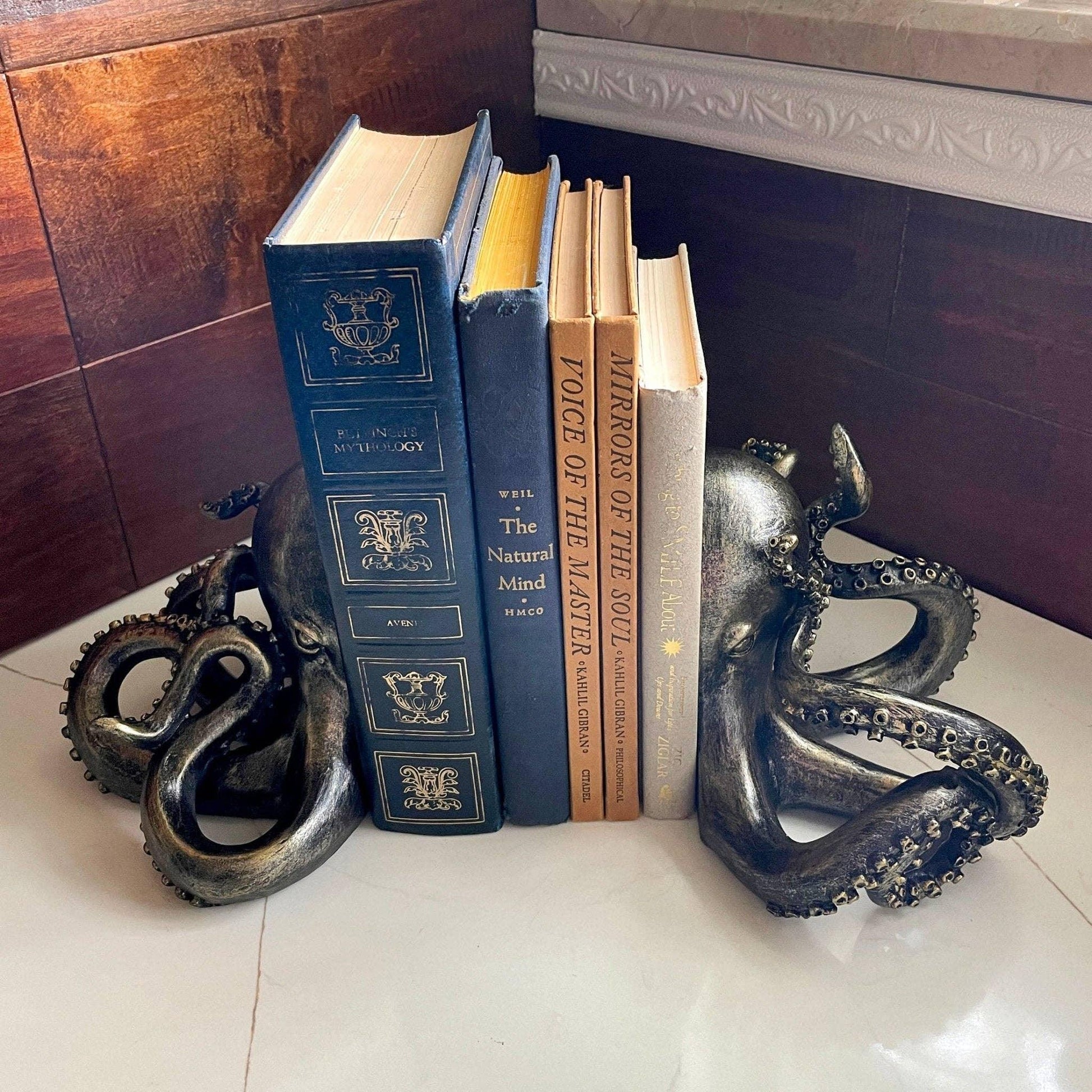 Bronze Finish Octopus Bookend Set-Heavy Durable Polyresin - Shadowplay Collection