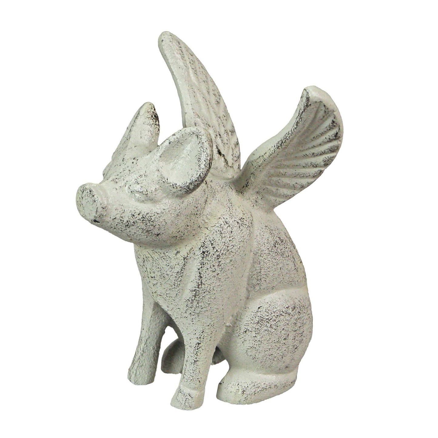 Cast Iron Distressed White Flying Pig Bookends