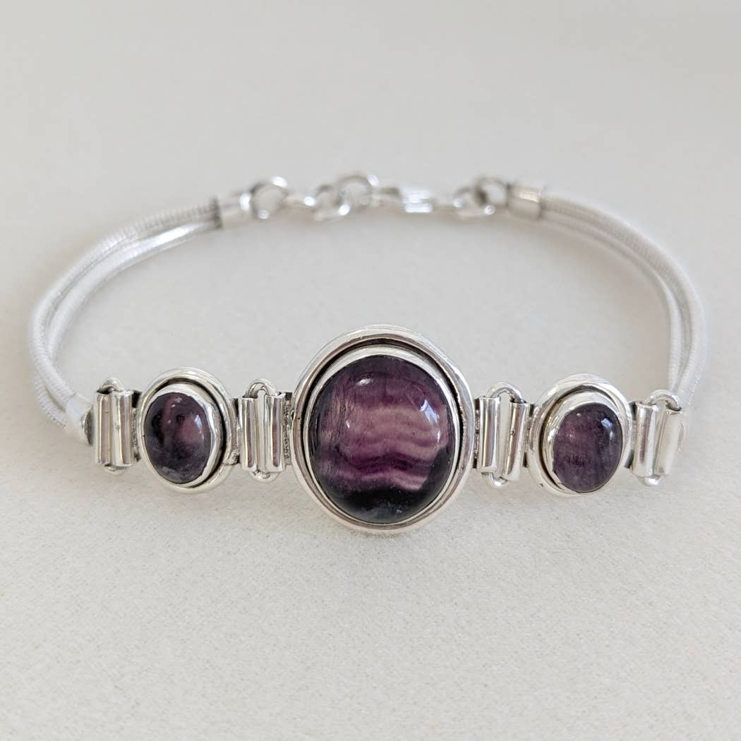 Fluorite Stone Sterling Silver Bracelet