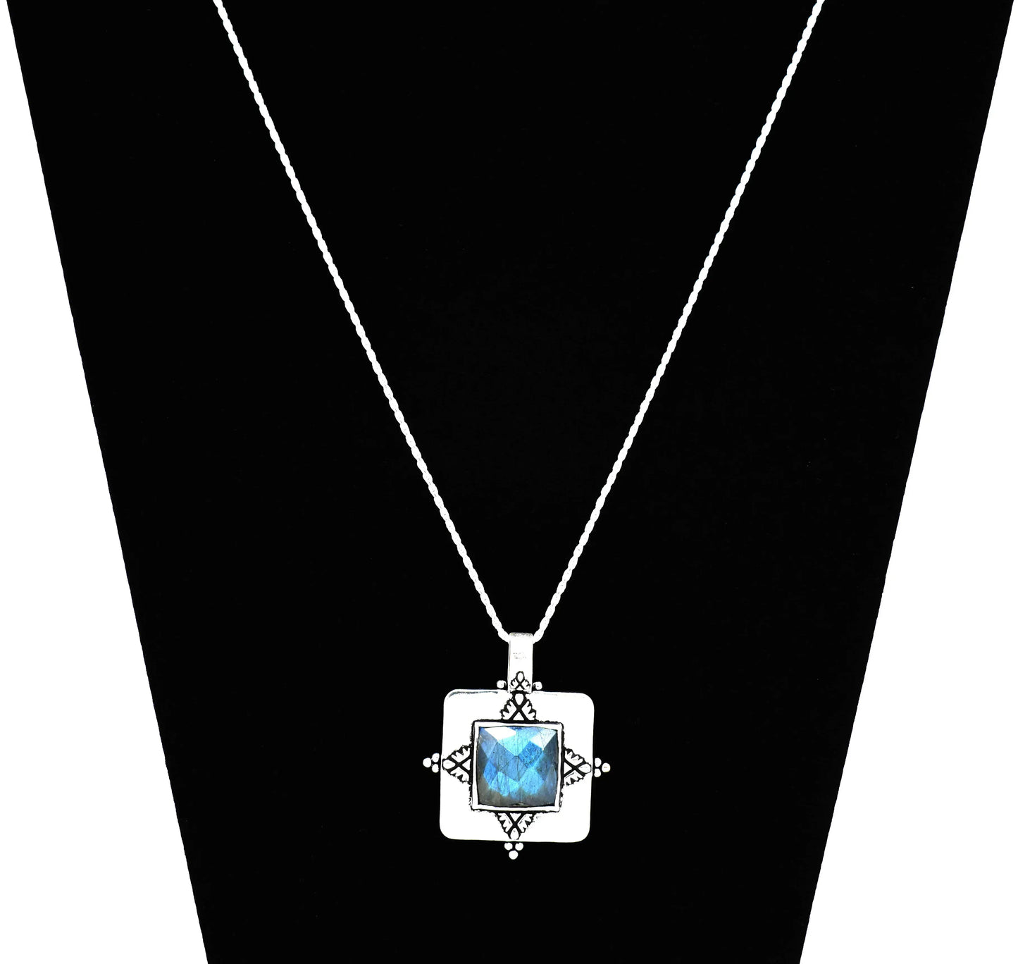 Labradorite Sterling Silver Earth Song Revival Pendant with Sterling Silver Rope Chain - Shadowplay Collection