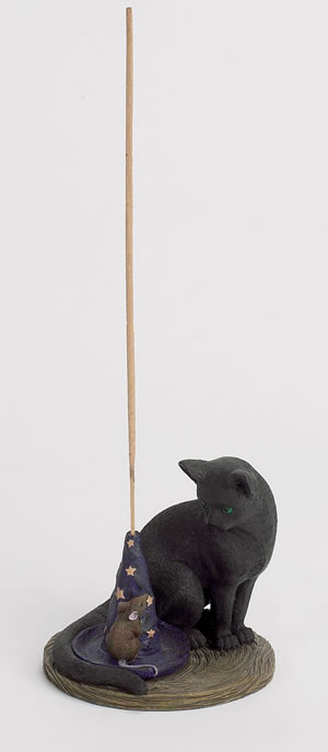 Black Cat with Mouse Incense Burner