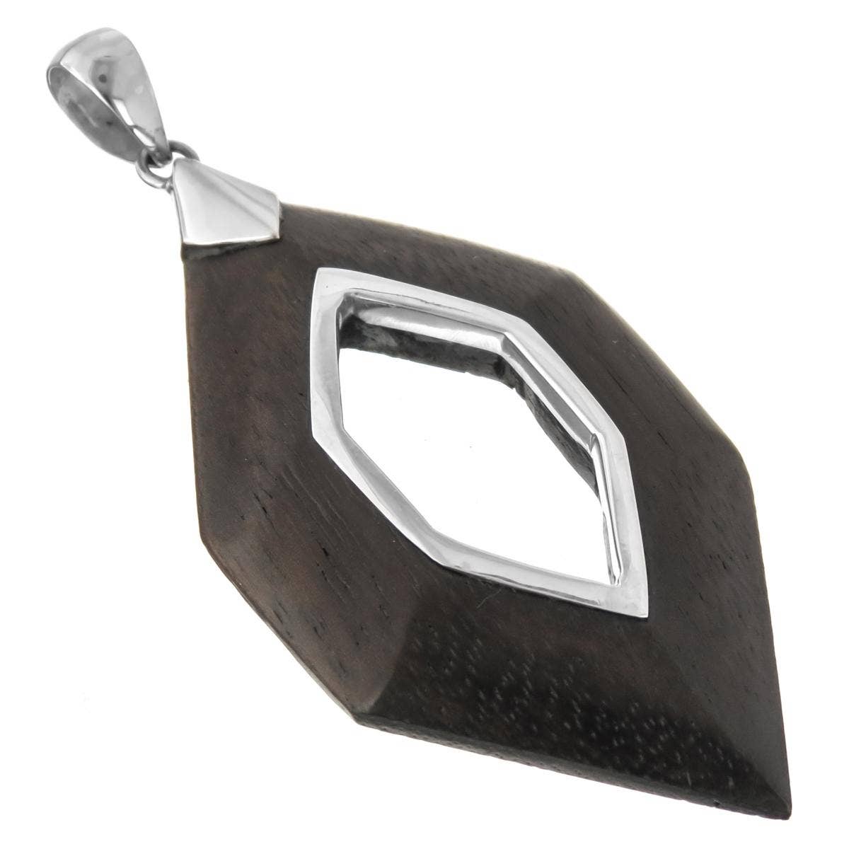 Sterling Silver Sono Wood Pendant with Sterling Silver Rope Chain