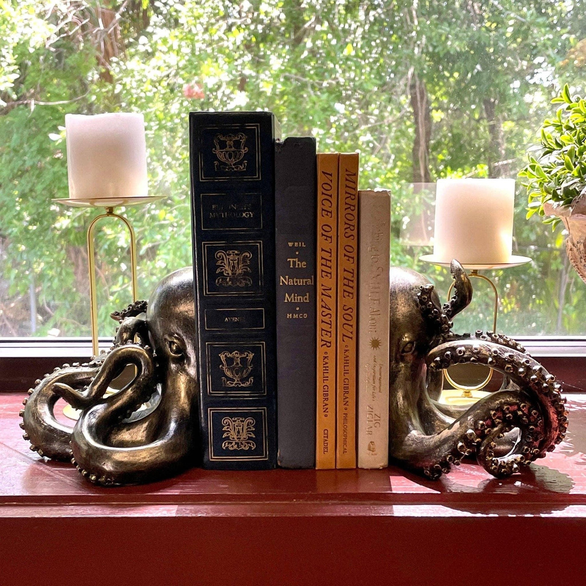 Bronze Finish Octopus Bookend Set-Heavy Durable Polyresin - Shadowplay Collection