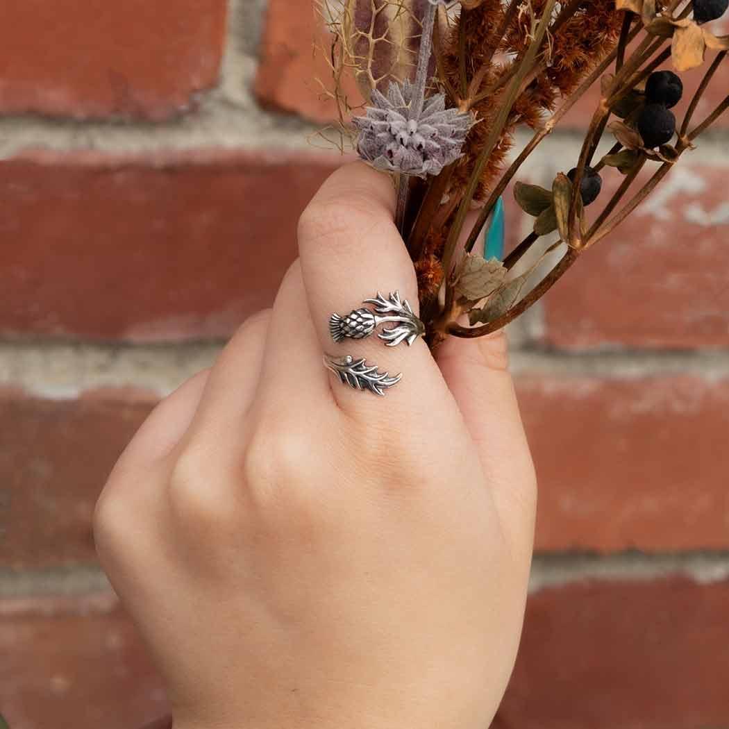 Sterling Silver Adjustable Thistle Ring - Shadowplay Collection