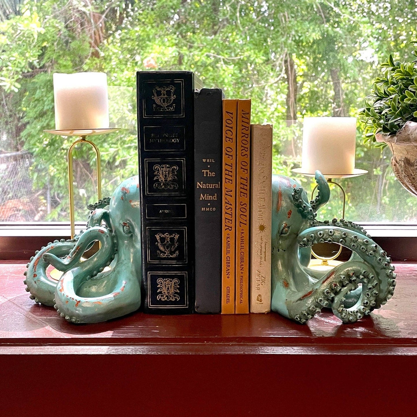 Aqua Green Octopus Bookend Set-Heavy Durable Polyresin