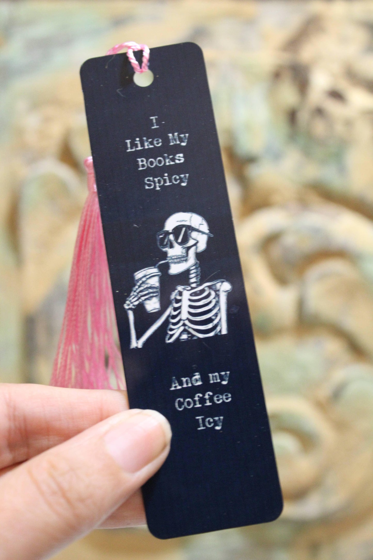 I Like My Books Spicy and My Coffee Icy Metal Bookmark - Shadowplay Collection