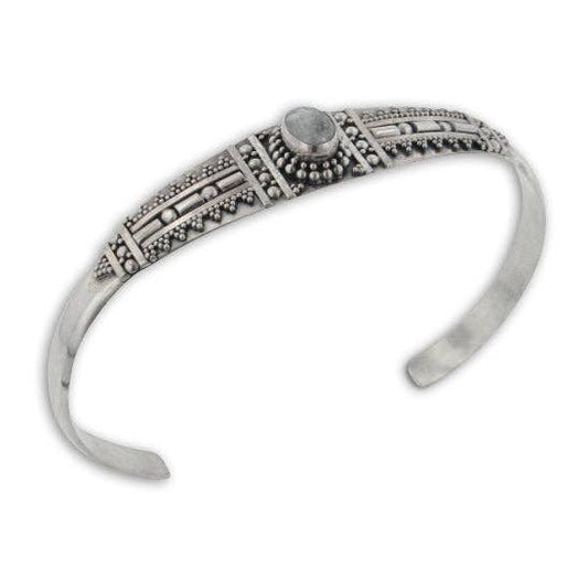 Egyptian Style Rainbow Moonstone Sterling Silver Cuff Bracelet