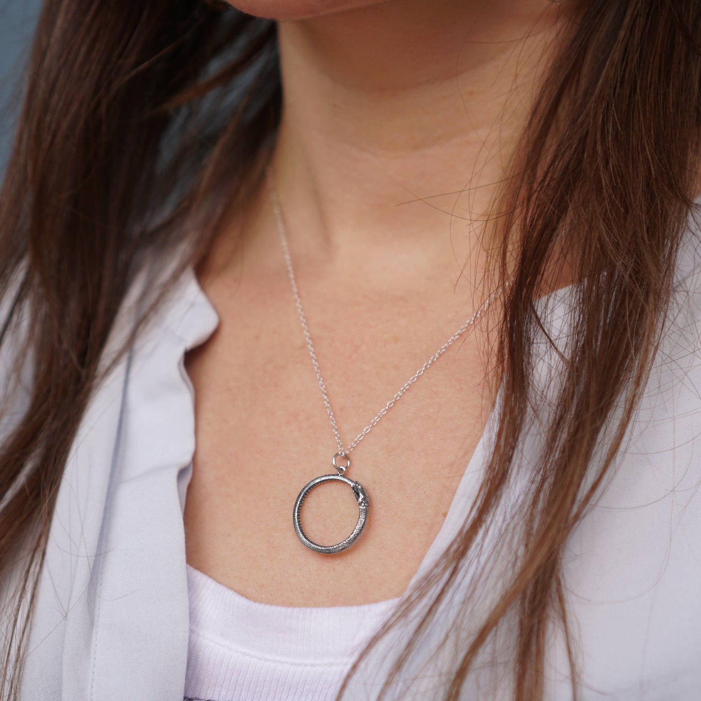 Sterling Silver Ouroboros Snake Necklace